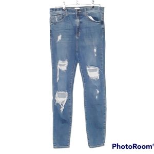 🖤Womens ripped skinny high waisted blue jeans size 11 medium wash Sneak Peak